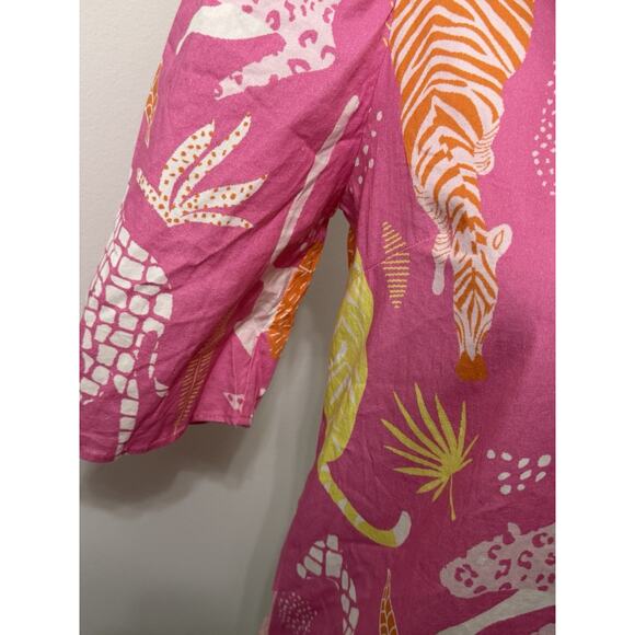 Sheridan French Natalie Blouse Pink Whimsical Island Sunrise Animals Safari XS - Picture 2 of 4